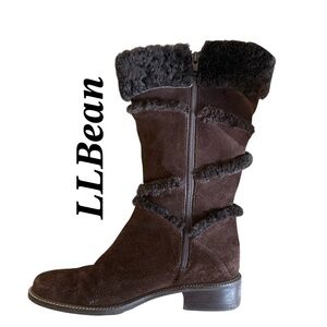 LLBean Brown Suede fur lined boots Size 7